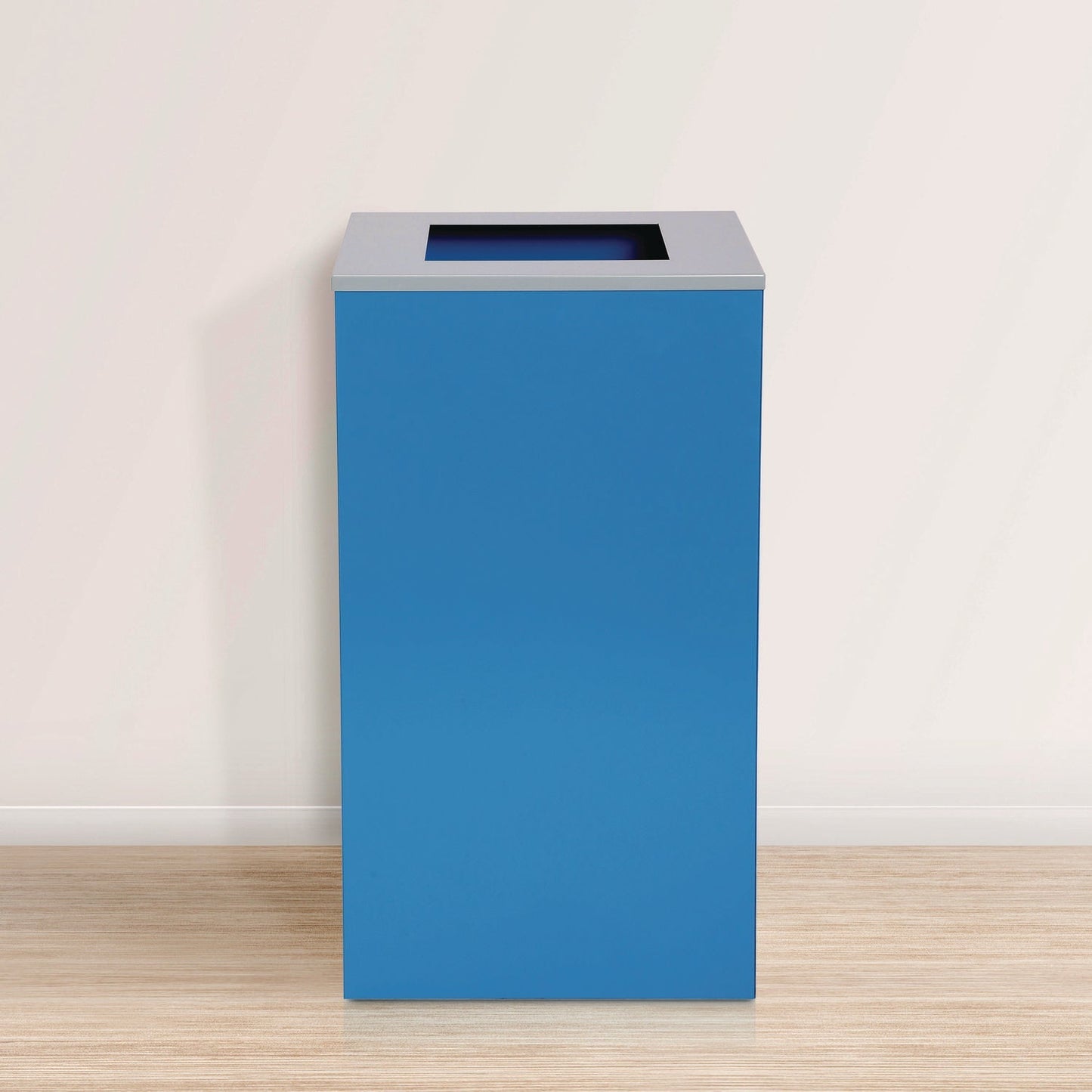 Alpine Industries 29 Gallon Trash/Recycling Cans, Steel, Blue Can with Square Lid