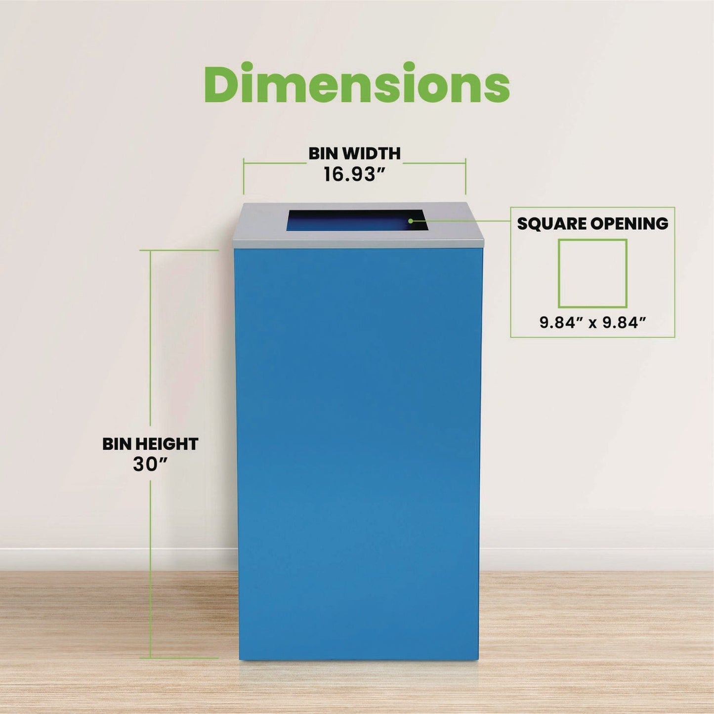 Alpine Industries 29 Gallon Trash/Recycling Cans, Steel, Blue Can with Square Lid