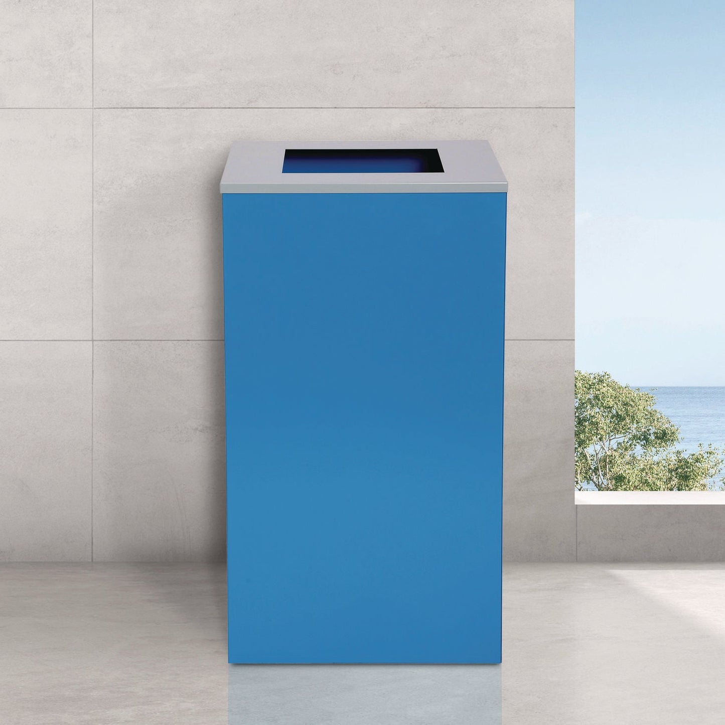 Alpine Industries 29 Gallon Trash/Recycling Cans, Steel, Blue Can with Square Lid