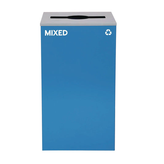 Alpine Industries 29 Gallon Trash/Recycling Cans, Steel, Blue Mixed Recycling Can with Mixed Lid