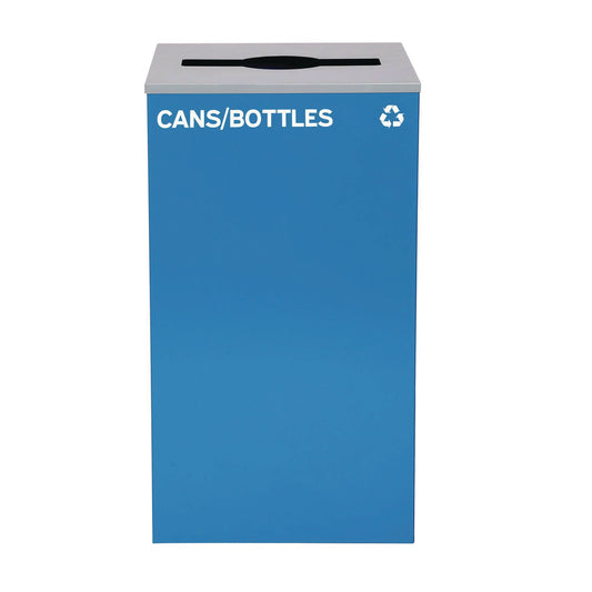 Alpine Industries 29 Gallon Trash/Recycling Cans, Steel, Blue Cans/Bottles Recycling Can with Mixed Lid