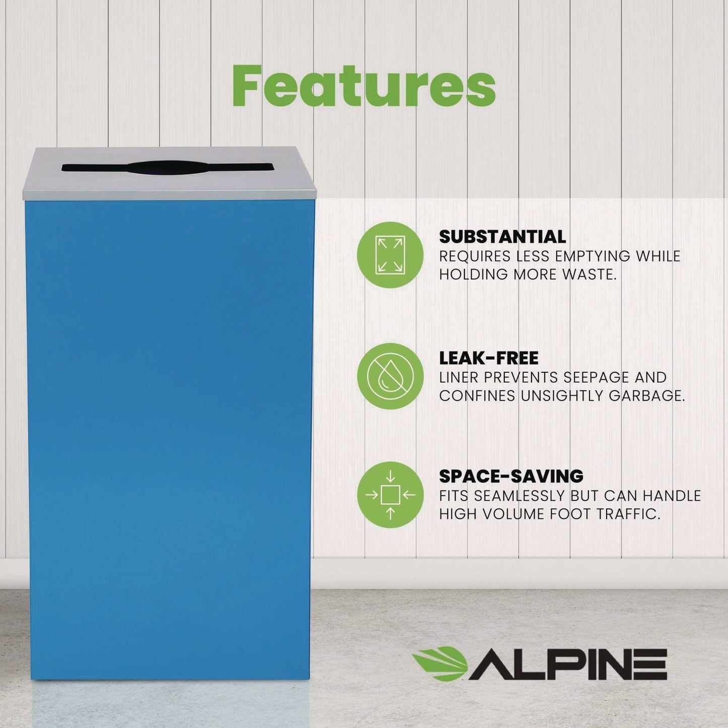 Alpine Industries 29 Gallon Trash/Recycling Cans, Steel, Blue Can with Mixed Lid