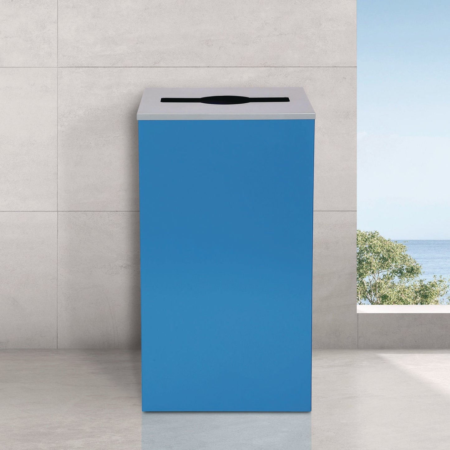 Alpine Industries 29 Gallon Trash/Recycling Cans, Steel, Blue Can with Mixed Lid