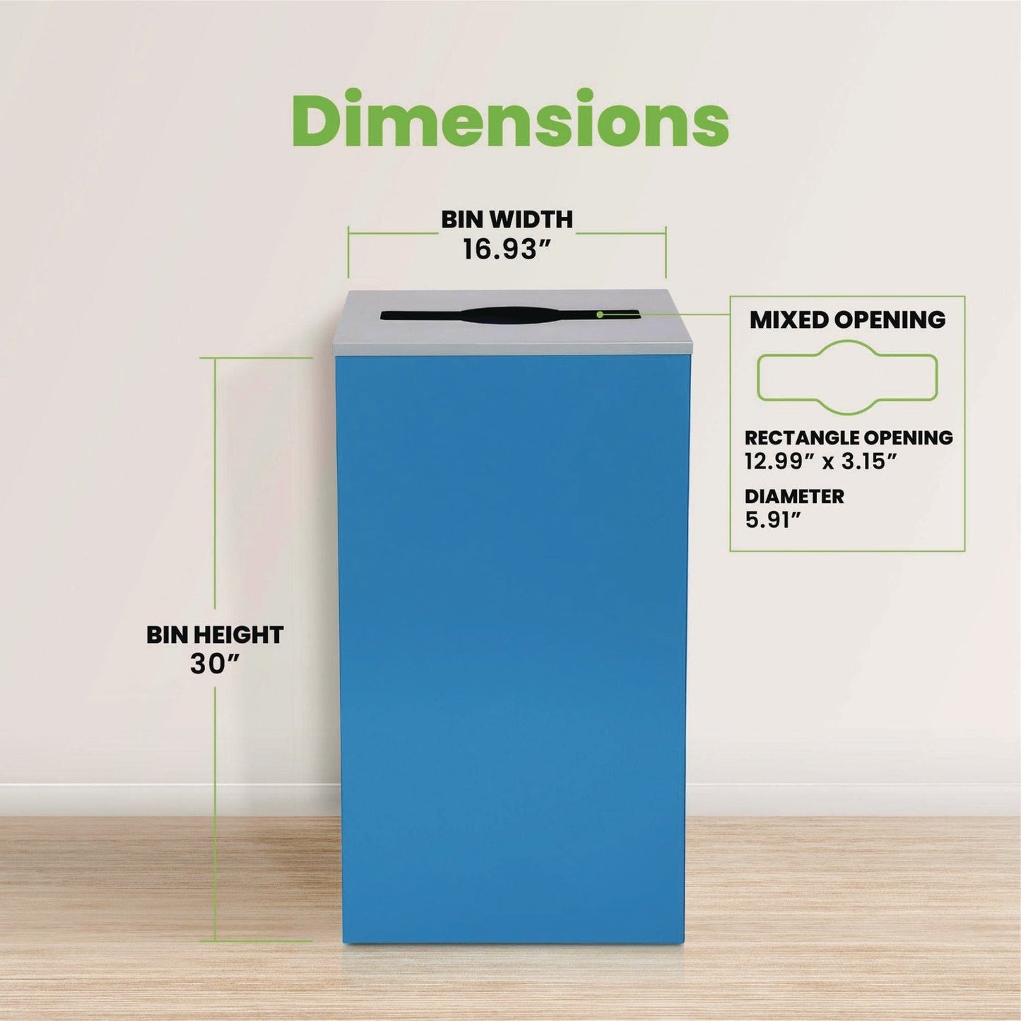 Alpine Industries 29 Gallon Trash/Recycling Cans, Steel, Blue Can with Mixed Lid