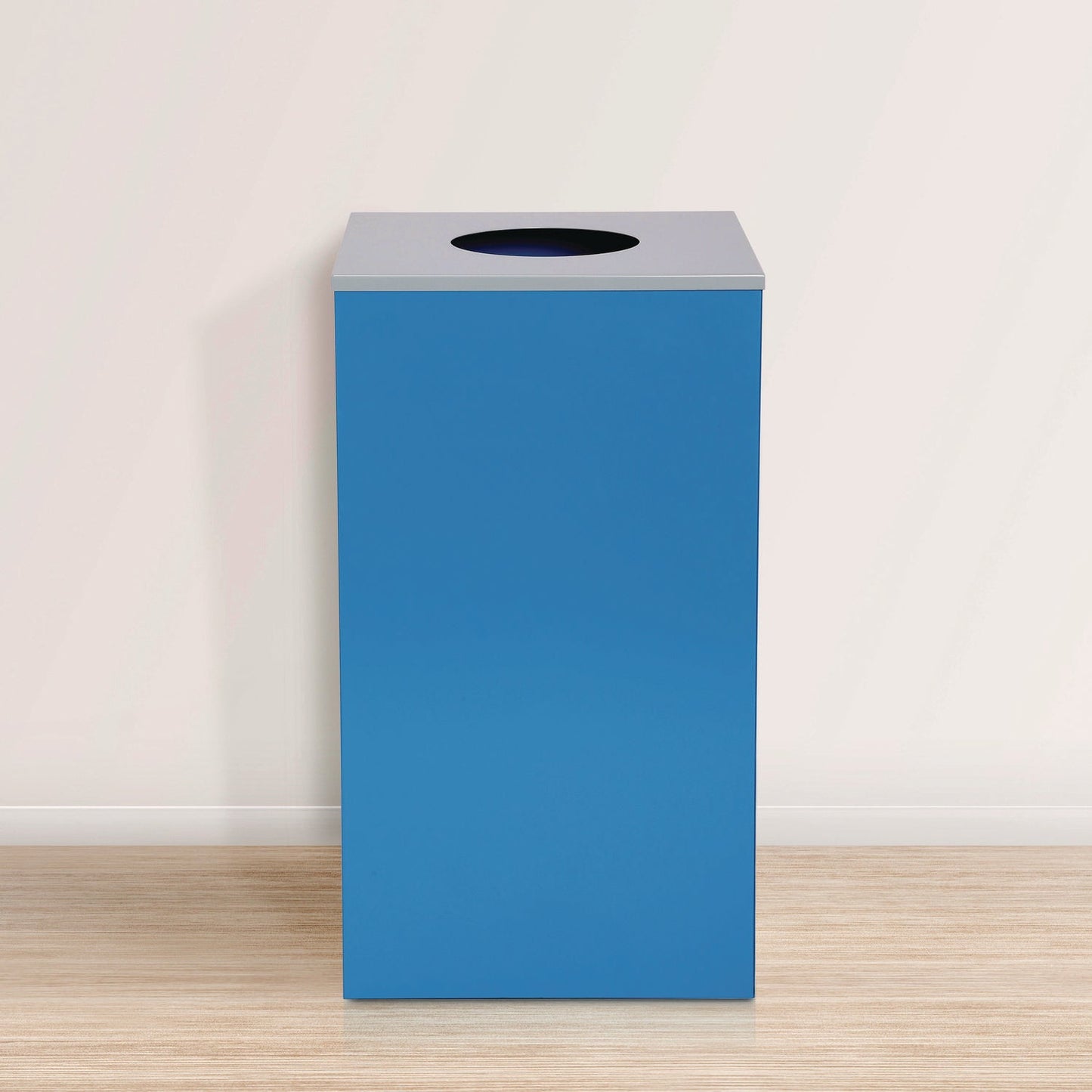 Alpine Industries 29 Gallon Trash/Recycling Cans, Steel, Blue Can with Circle Lid