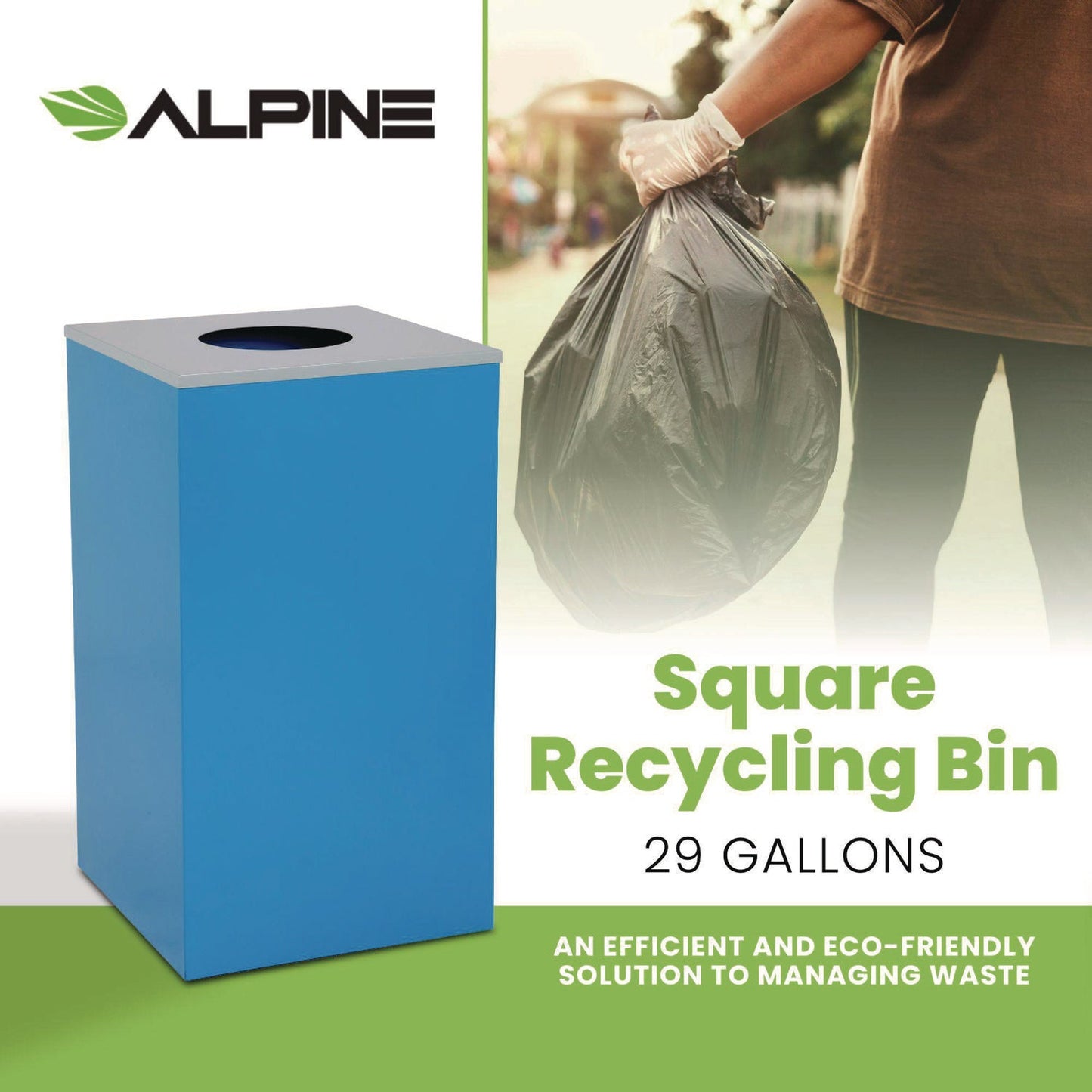 Alpine Industries 29 Gallon Trash/Recycling Cans, Steel, Blue Can with Circle Lid