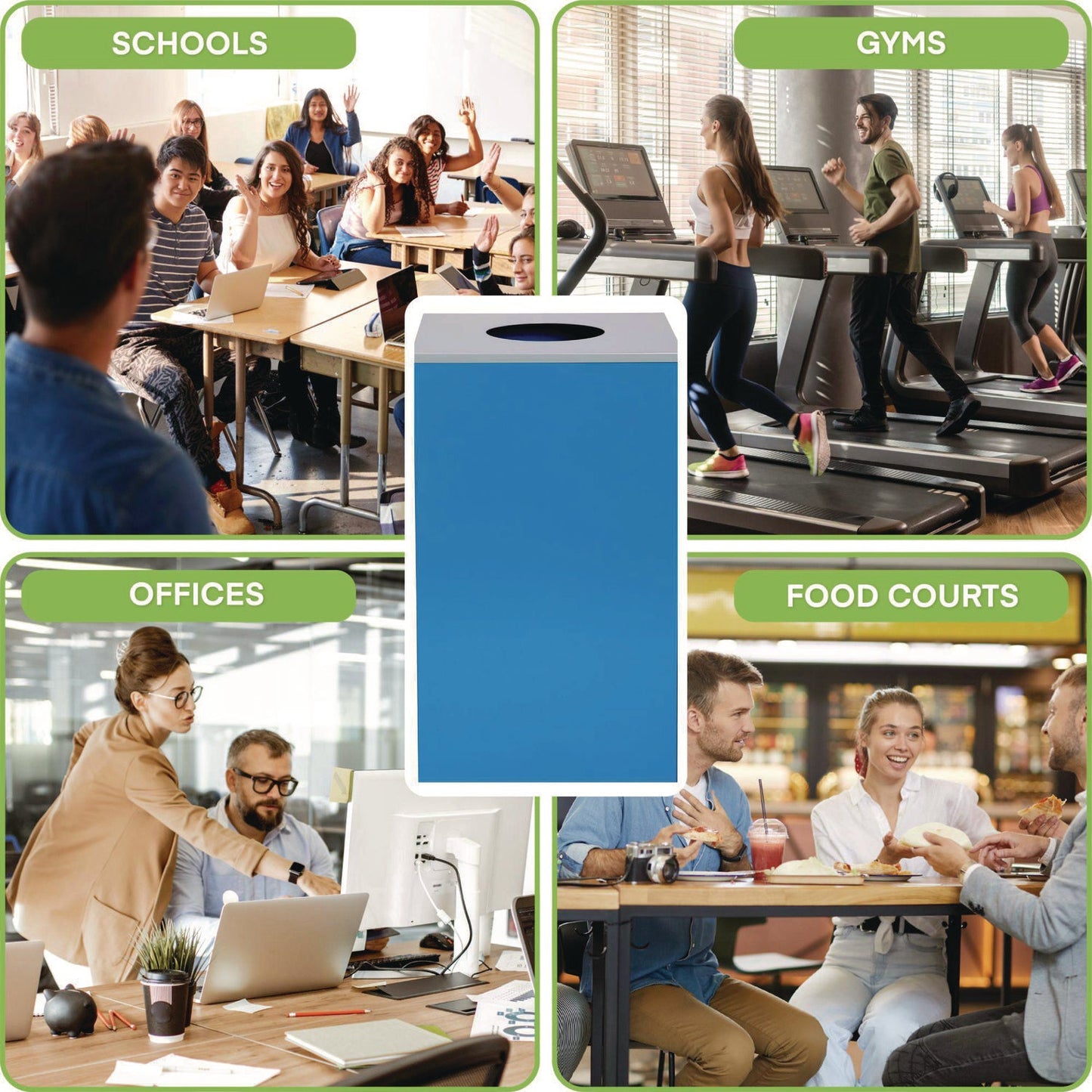 Alpine Industries 29 Gallon Trash/Recycling Cans, Steel, Blue Can with Circle Lid