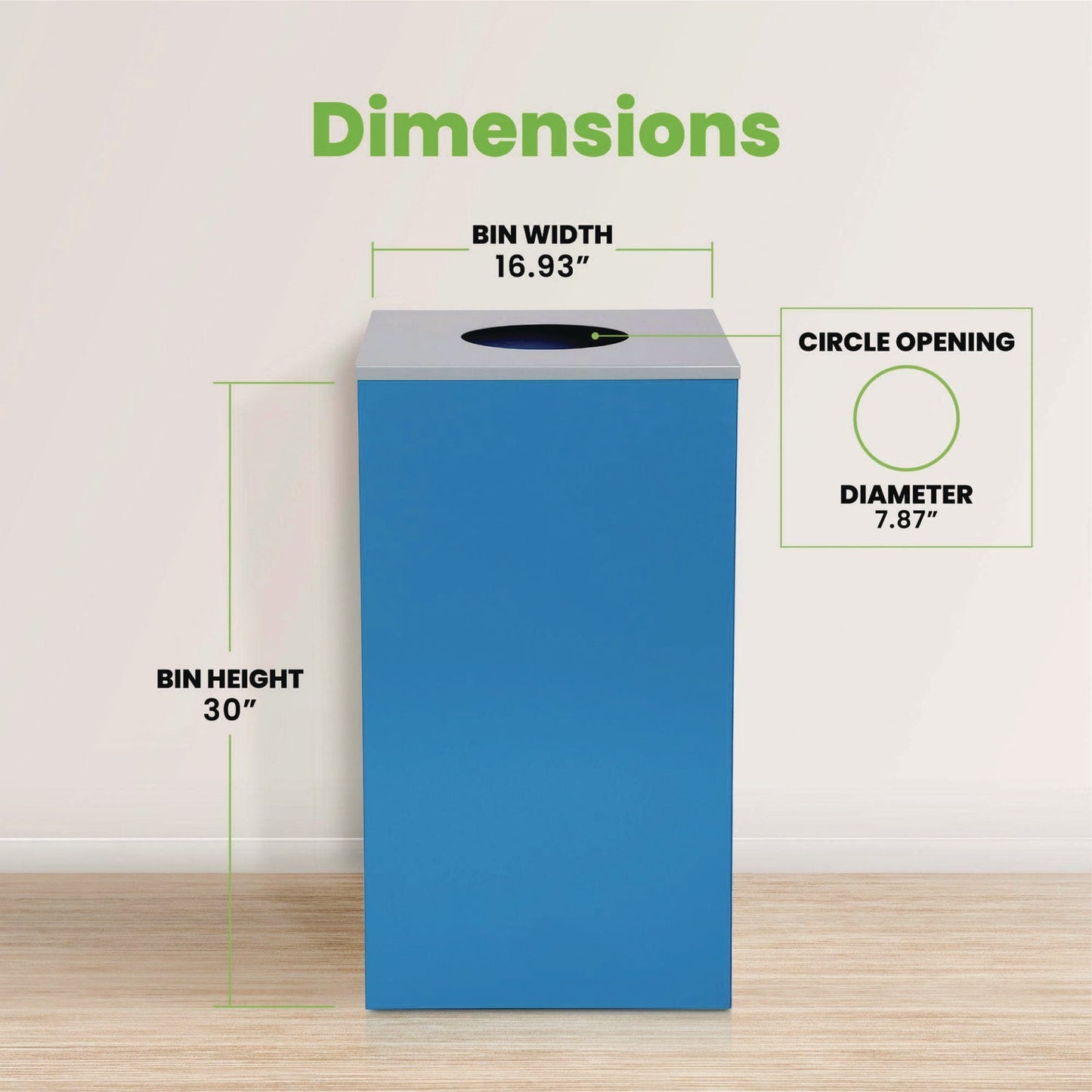 Alpine Industries 29 Gallon Trash/Recycling Cans, Steel, Blue Can with Circle Lid