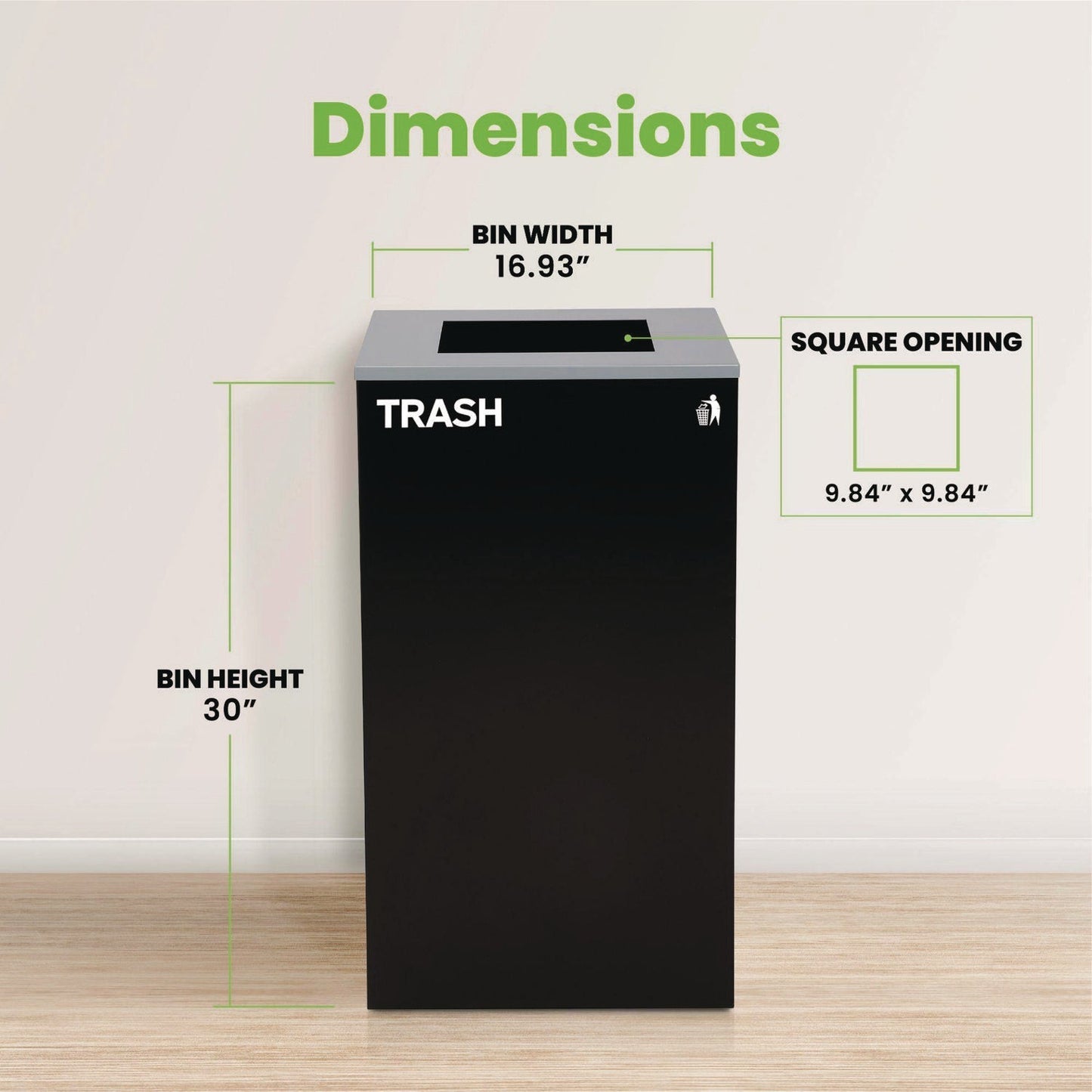 Alpine Industries 29 Gallon Trash/Recycling Cans, Steel, Black Trash Can with Square Lid