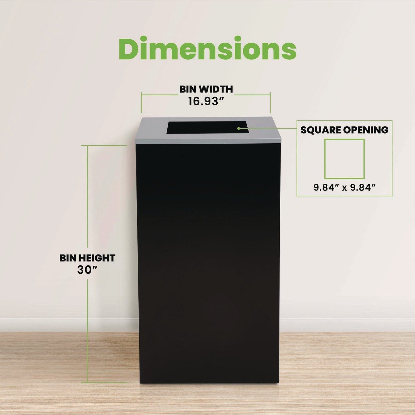 Alpine Industries 29 Gallon Trash/Recycling Cans, Steel, Black Can with Square Lid
