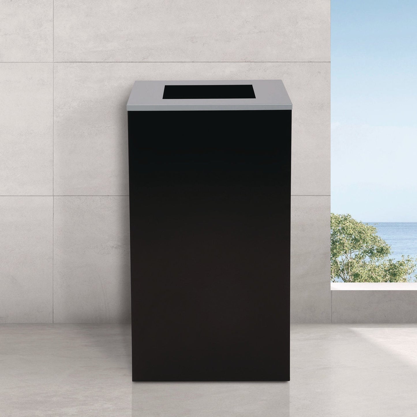 Alpine Industries 29 Gallon Trash/Recycling Cans, Steel, Black Can with Square Lid