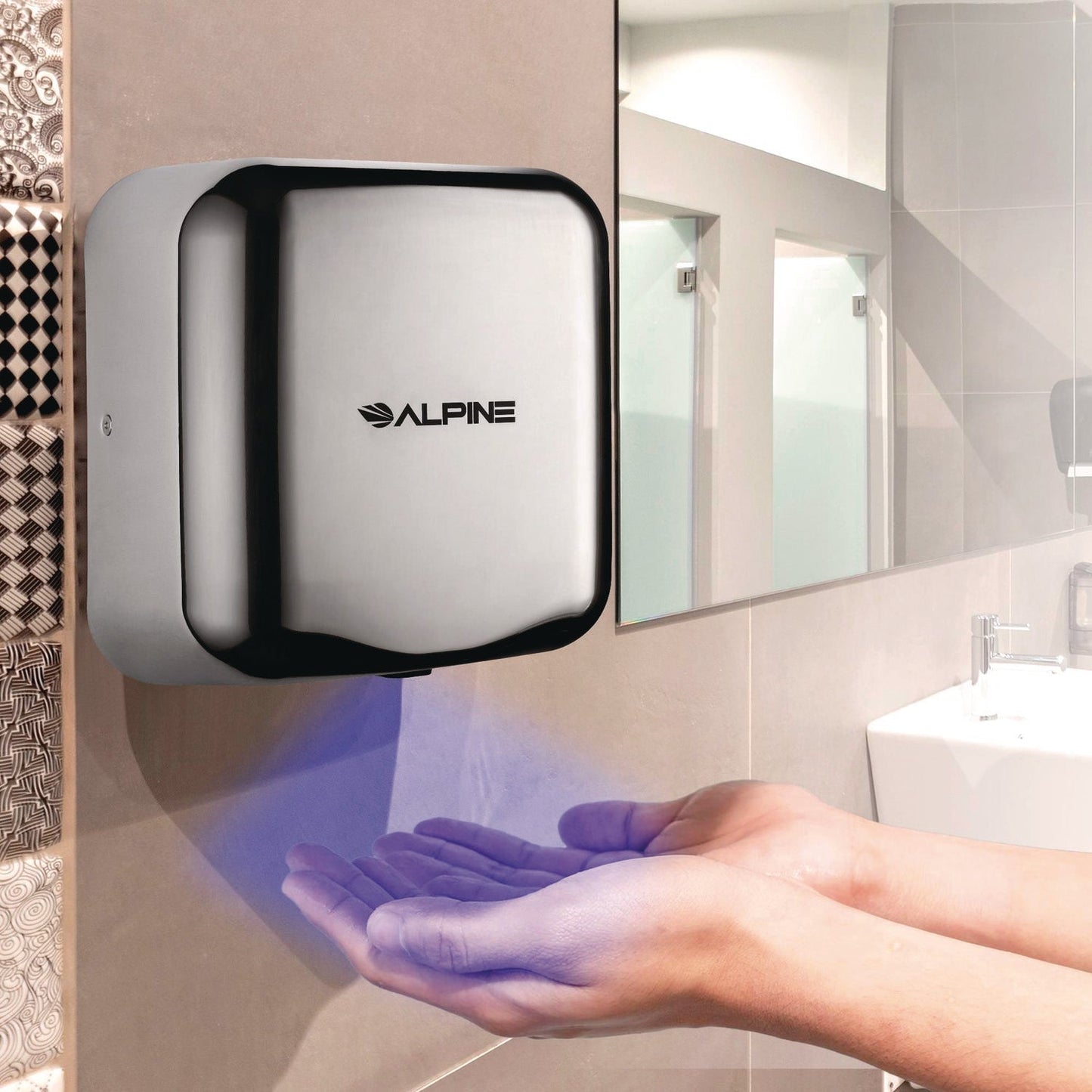 Alpine Industries Hemlock Commercial Automatic 120V Hand Dryer, 6.68 x 11.41 x 12.31, Stainless Steel, Chrome