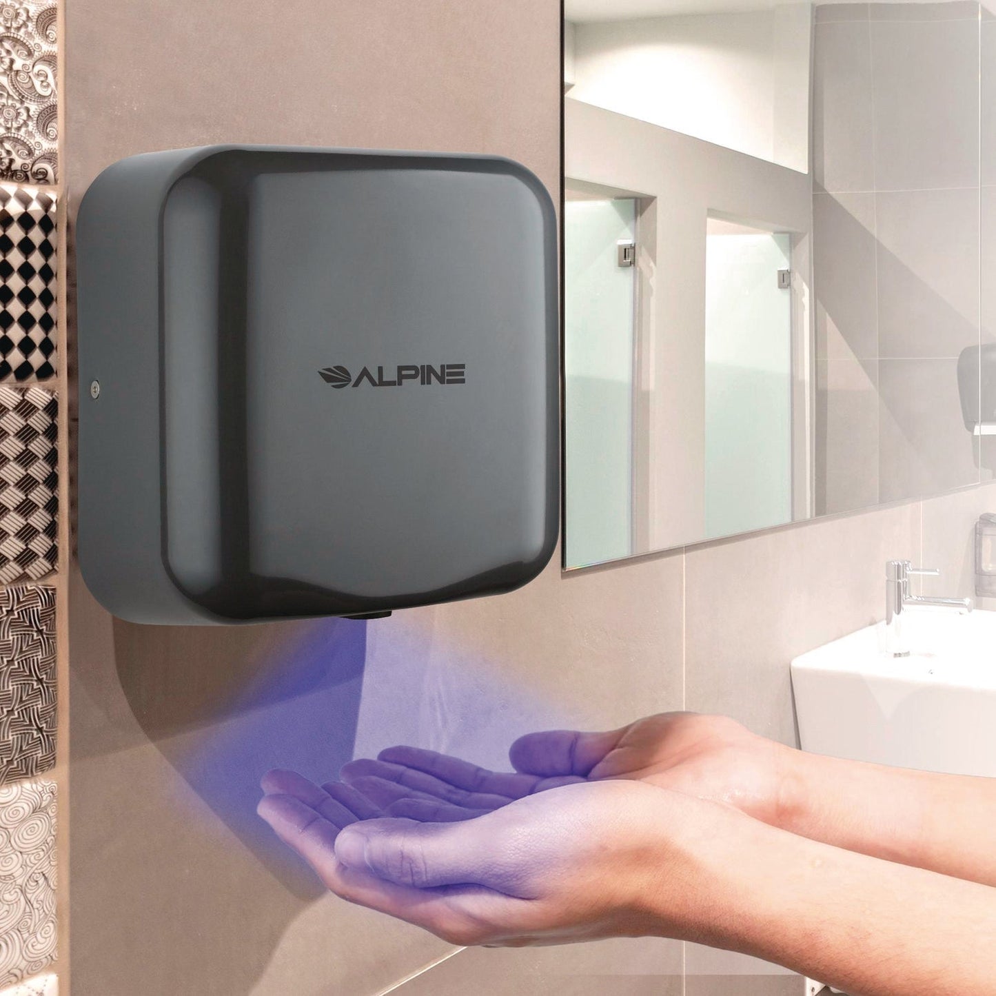 Alpine Industries Hemlock Commercial Automatic 120V Hand Dryer, 6.68 x 11.41 x 12.31, Stainless Steel, Gray