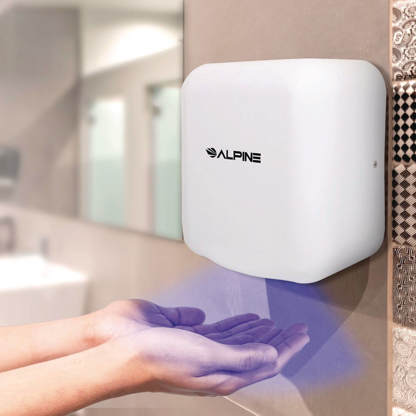 Alpine Industries Hemlock Commercial 220V Automatic Hand Dryer, 6.68 x 11.41 x 12.31, Stainless Steel, White