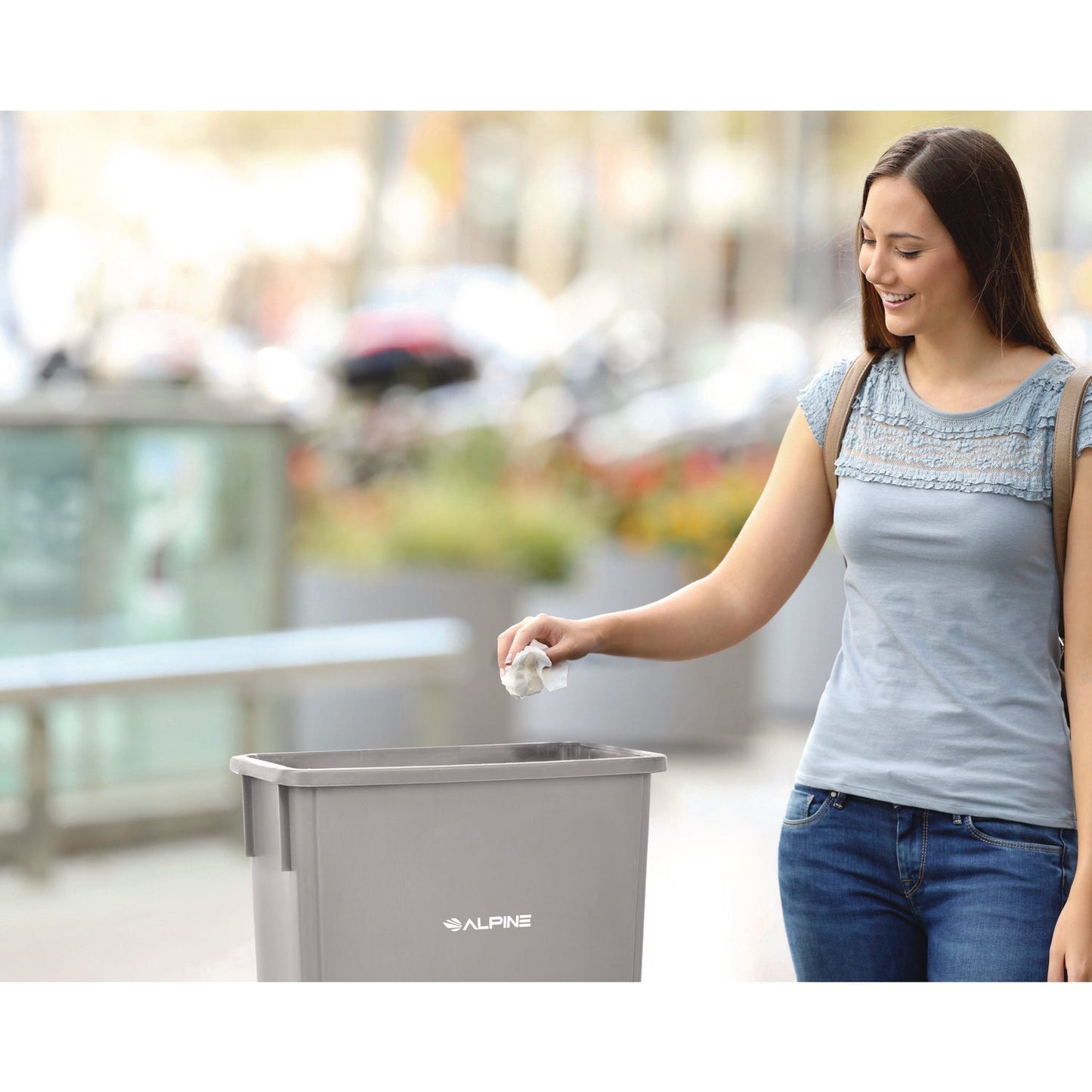 Alpine Industries Slim 23 Gallon Indoor Trash Can, Plastic, Gray