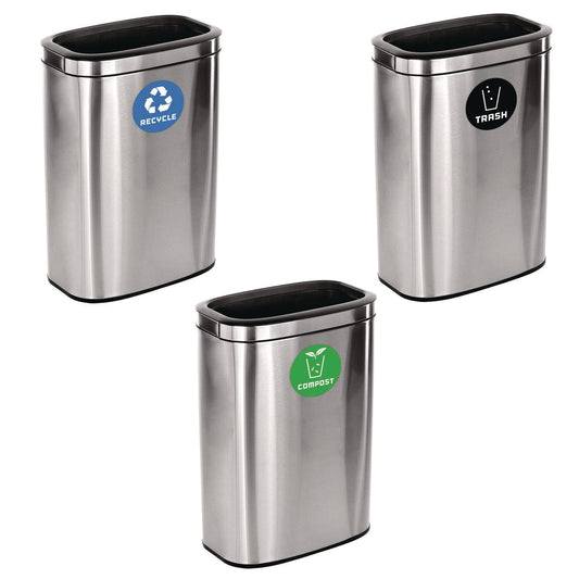 Alpine Industries 10.5 Gallon Recycle, Trash and Compost Combo Station, Brushed Stainless Steel