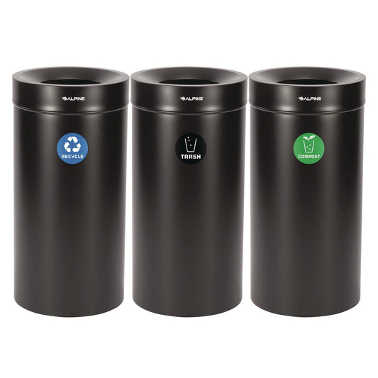 Alpine Industries 27 Gallon Black Stainless Steel Compost Bin, Recycling Can and Trash Receptacle