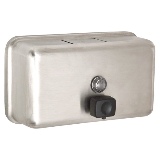Alpine Industries Horizontal Manual Surface-Mounted Stainless Steel Liquid Soap Dispenser, 40 oz, 2.8 x 8.1 x 4.8, Brushed Stainless Steel