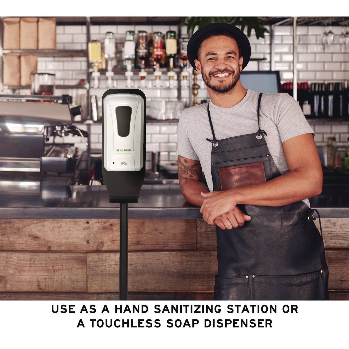 Alpine Industries Automatic Foam Hand Sanitizer/Soap Dispenser with Floor Stand, 40 oz, 4.48 x 6 x 45, White