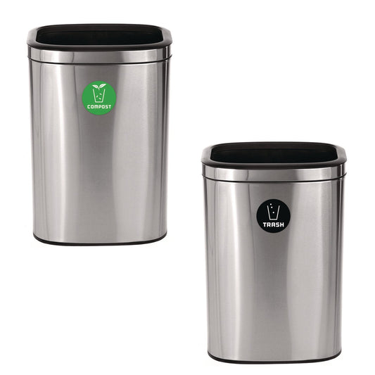 Alpine Industries 10.5 Gallon Compost and Trash Station, Brushed Stainless Steel