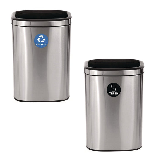 Alpine Industries 10.5 Gallon Recycle and Trash Station, Brushed Stainless Steel