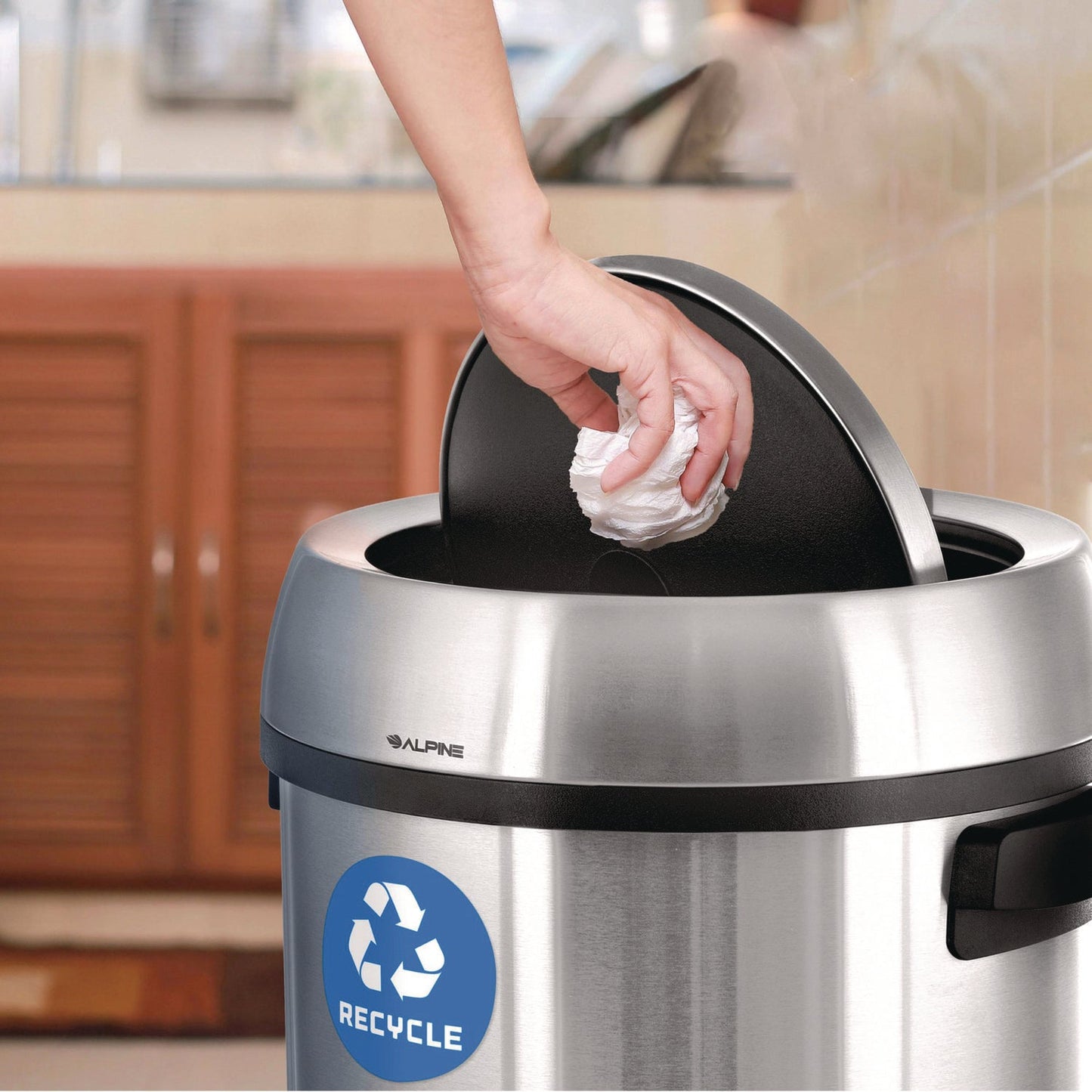 Alpine Industries 17 Gallon Stainless Steel Indoor Recycling Receptacle with Swivel Lid