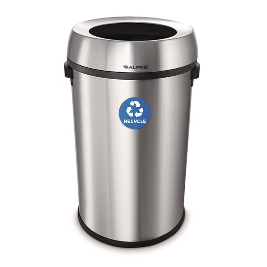 Alpine Industries 17 Gallon Stainless Steel Open Top Recycling Bin Receptacle