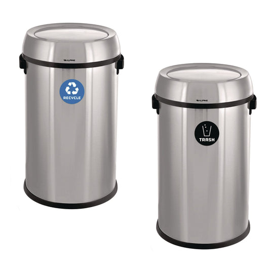 Alpine Industries 17 Gallon Stainless Steel Open Top Recycling Bin and Trash Receptacle