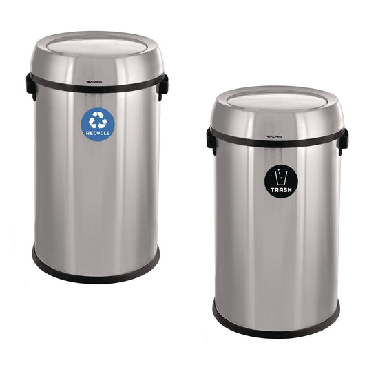 Alpine Industries 17 Gallon Stainless Steel Indoor Recycling Receptacle and Trash Station Swivel Lids