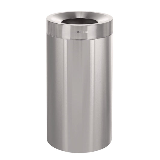 Alpine Industries 27 Gallon Stainless Steel Commercial Indoor Trash Can, Brushed Stainless Steel