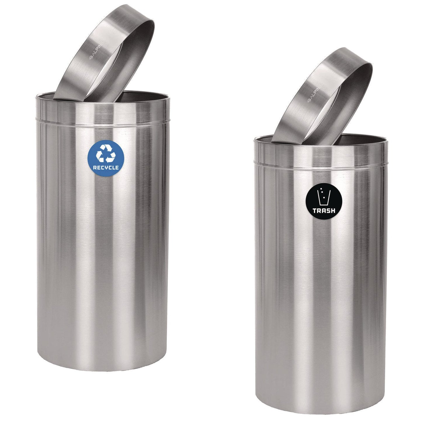Alpine Industries 27 Gallon Stainless Steel Recycling Can and Trash Receptacle, Brushed Stainless Steel
