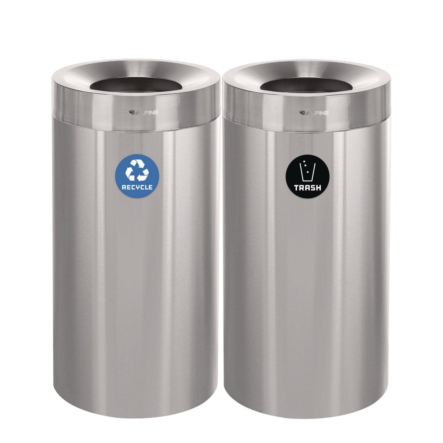 Alpine Industries 27 Gallon Stainless Steel Recycling Can and Trash Receptacle, Brushed Stainless Steel