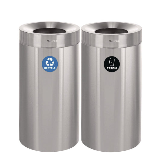 Alpine Industries 27 Gallon Stainless Steel Recycling Can and Trash Receptacle, Brushed Stainless Steel