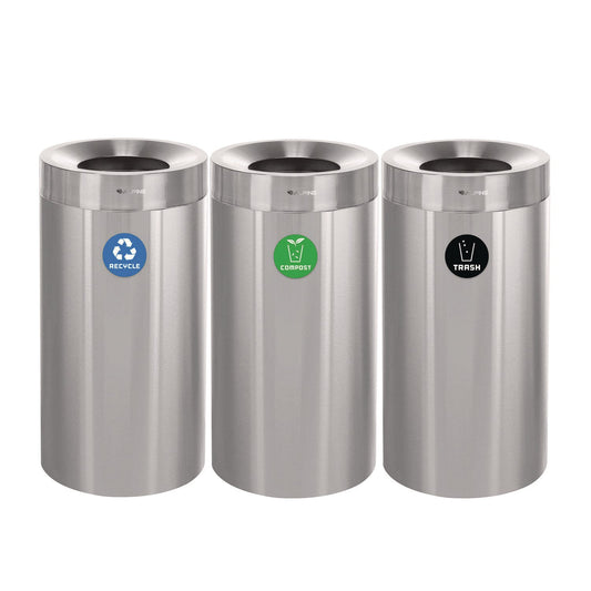 Alpine Industries 27 Gallon Stainless Steel Compost Bin, Recycling Can and Trash Receptacle, Brushed Stainless Steel