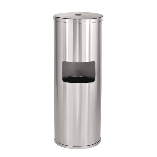 Alpine Industries Stainless Steel 7 Gal Trash Can with Gym Disinfecting Wipes Dispenser