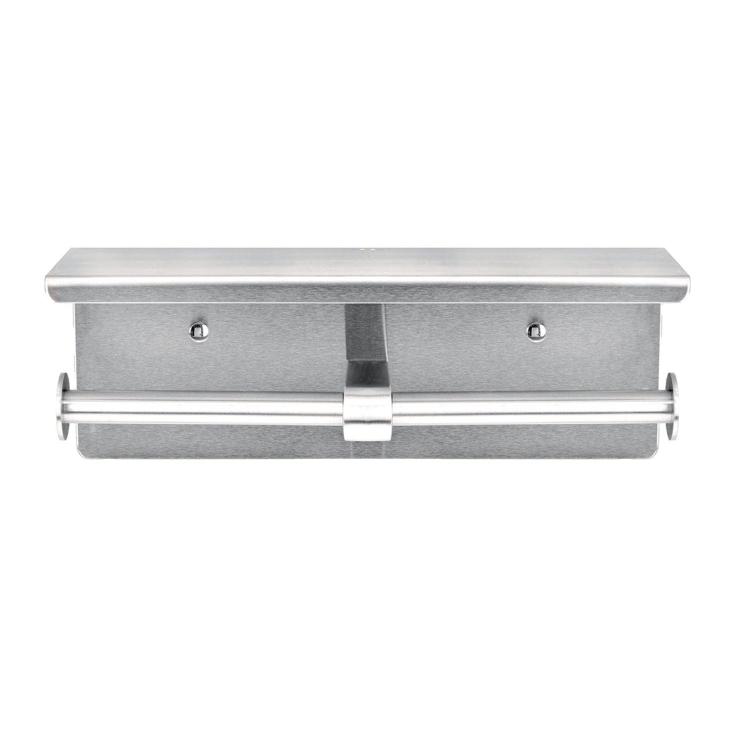 Alpine Industries Double Post Toilet Paper Holder with Shelf Storage Rack, 3.87 x 10.5 x 3.95, Brushed Stainless Steel