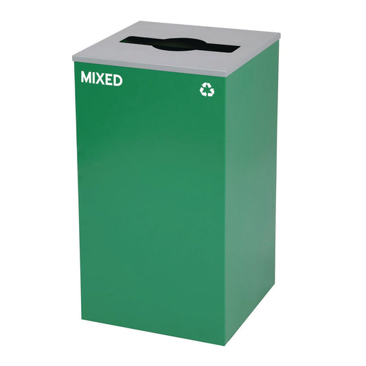 Alpine Industries 29 Gallon Trash/Recycling Cans, Steel, Green Mixed Recycling Can with Mixed Lid