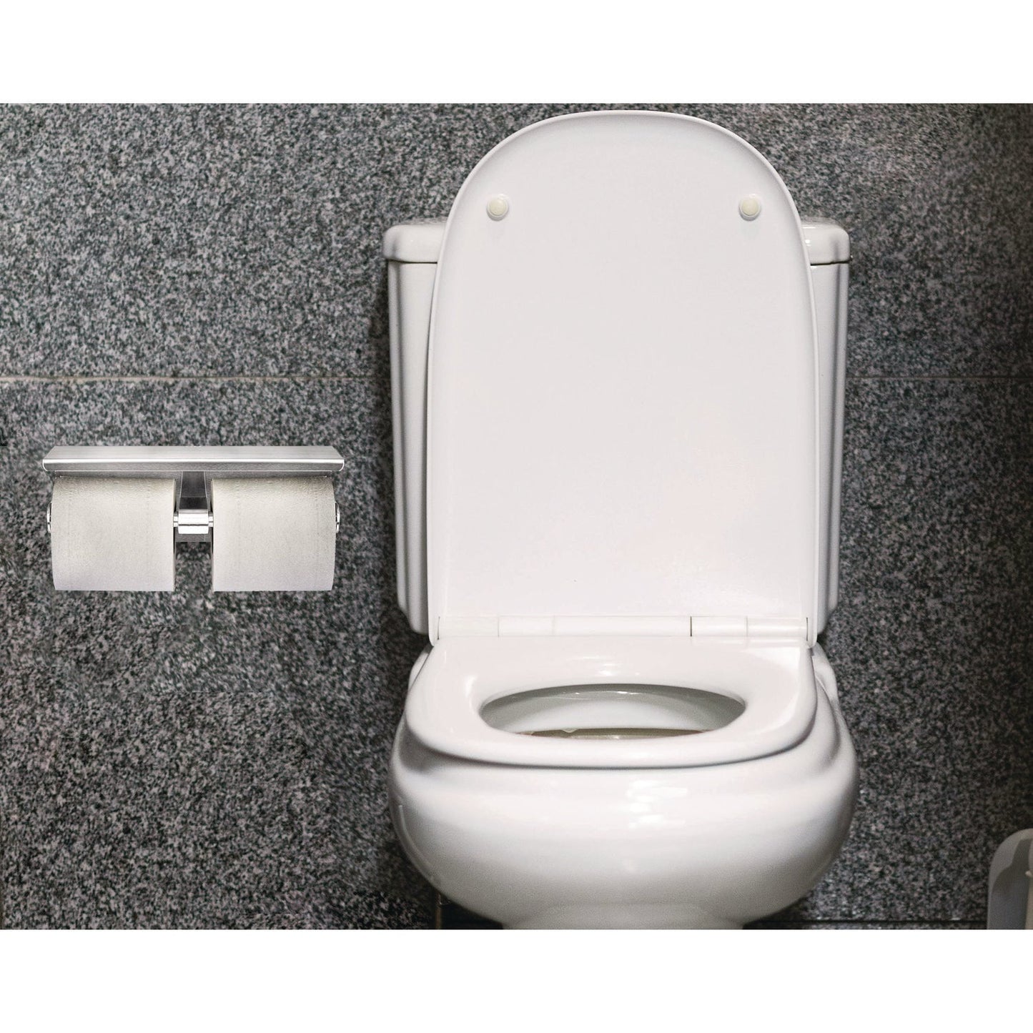 Alpine Industries Double Post Toilet Paper Holder with Shelf Storage Rack, 3.87 x 10.5 x 3.95, Brushed Stainless Steel