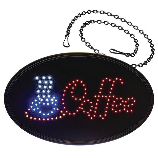 Alpine Industries LED Oval Coffee Sign, 23 x 14, Black Frame, Blue/Red Graphics