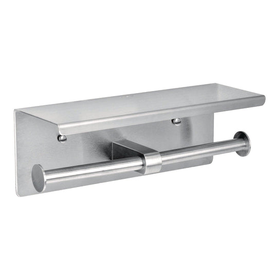 Alpine Industries Double Post Toilet Paper Holder with Shelf Storage Rack, 3.87 x 10.5 x 3.95, Brushed Stainless Steel