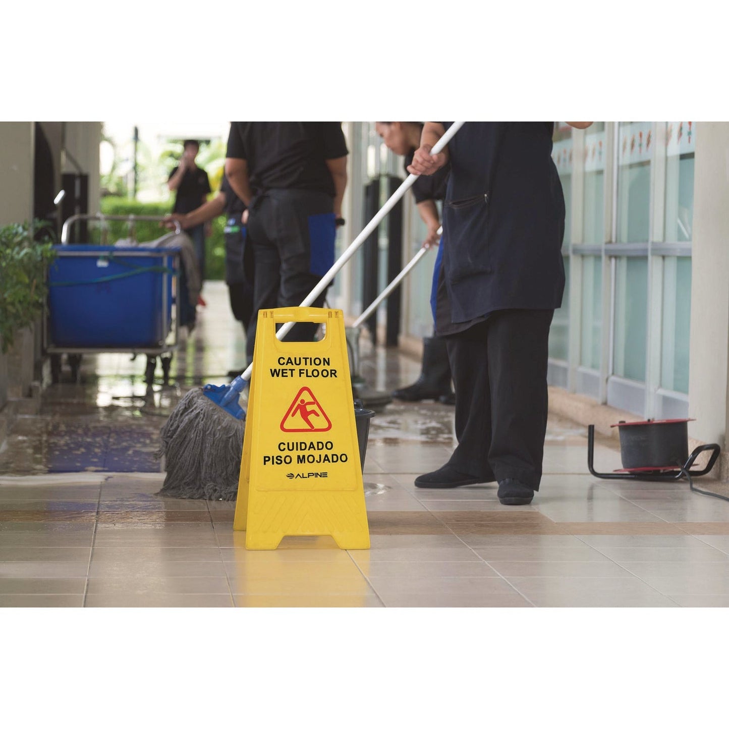 Alpine Industries Bilingual Caution Wet Floor Sign, 11.8 x 0.7 x 24.6, Yellow, 3/Carton
