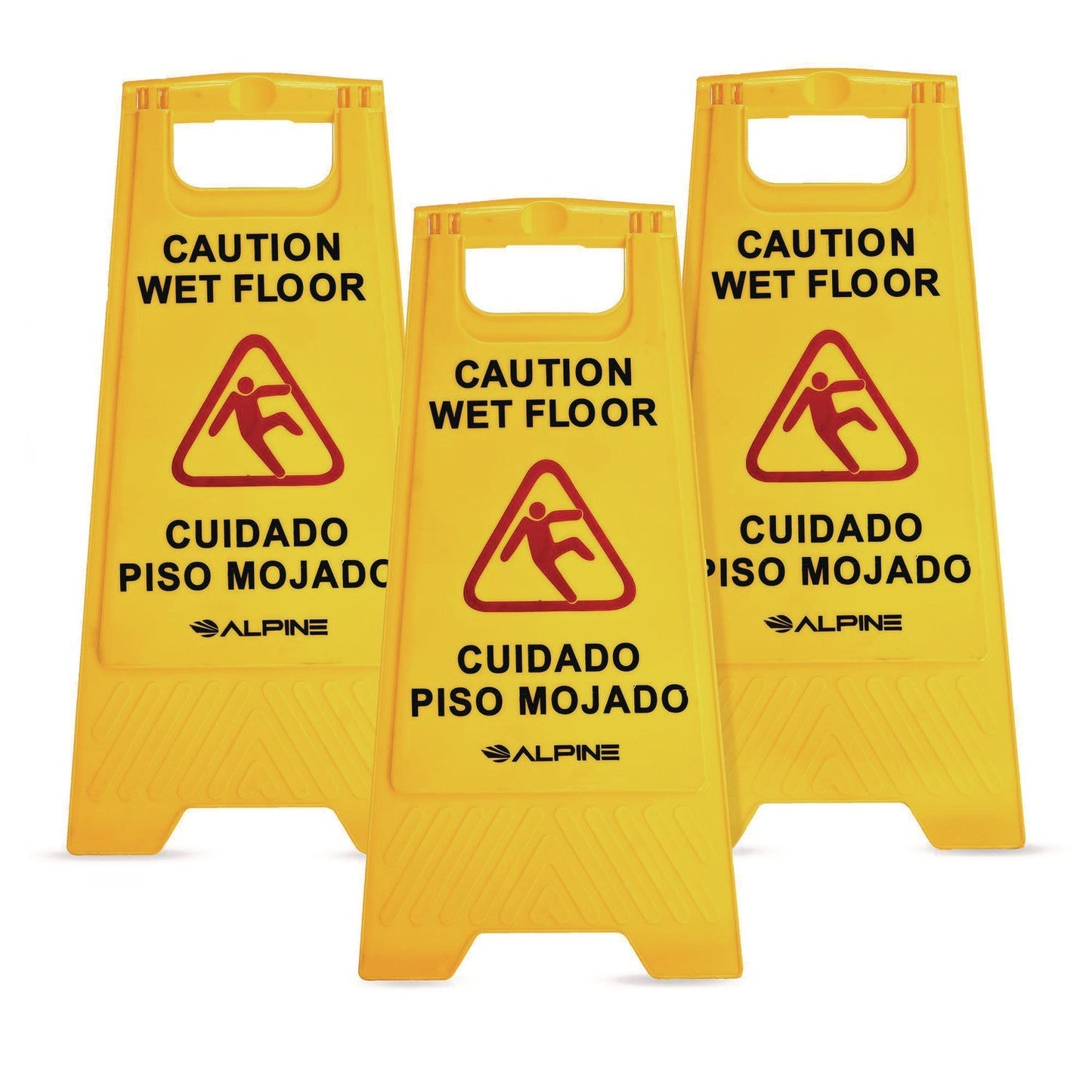 Alpine Industries Bilingual Caution Wet Floor Sign, 11.8 x 0.7 x 24.6, Yellow, 3/Carton