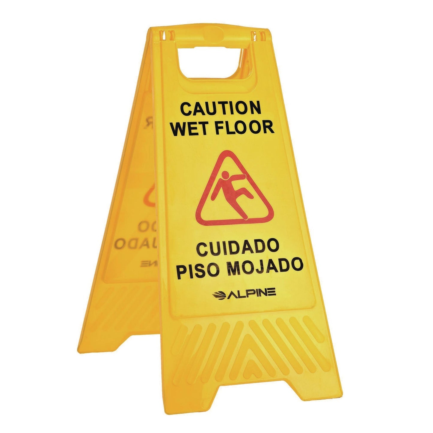 Alpine Industries Bilingual Caution Wet Floor Sign, 11.8 x 0.7 x 24.6, Yellow, 3/Carton