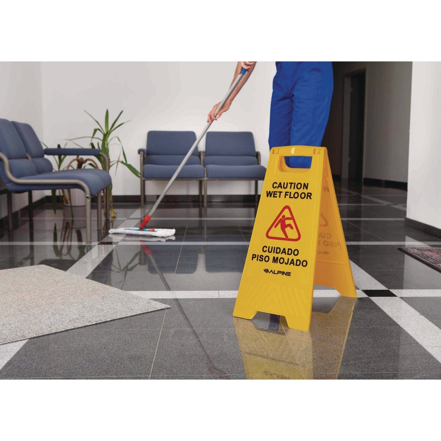 Alpine Industries Bilingual Caution Wet Floor Sign, 11.8 x 0.7 x 24.6, Yellow, 3/Carton
