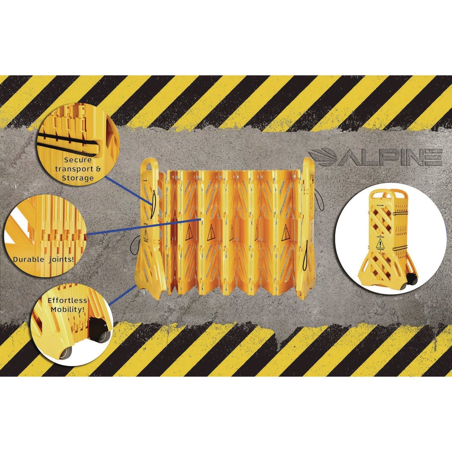 Alpine Industries Expandable Portable Fence Barrier Safety Barricade, Plastic, 1.97 x 153.54 x 39.76, Yellow
