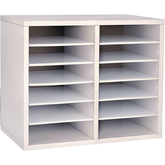 AdirOffice Wood Adjustable 12 Compartment Literature Organizer, 12 Sections, Letter Size, 20 x 11.8 x 16.3, White