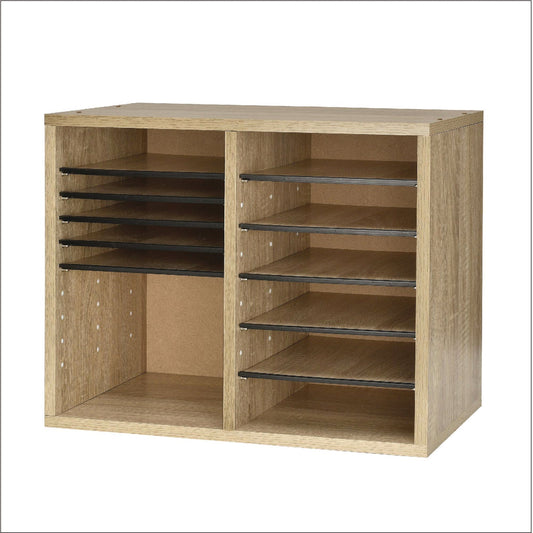 AdirOffice Wood Adjustable 12 Compartment Literature Organizer, 12 Sections, Letter Size, 20 x 11.8 x 16.3, Medium Oak