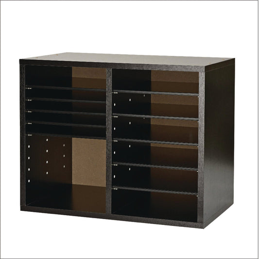 AdirOffice Wood Adjustable 12 Compartment Literature Organizer, 12 Sections, Letter Size, 20 x 11.8 x 16.3, Black