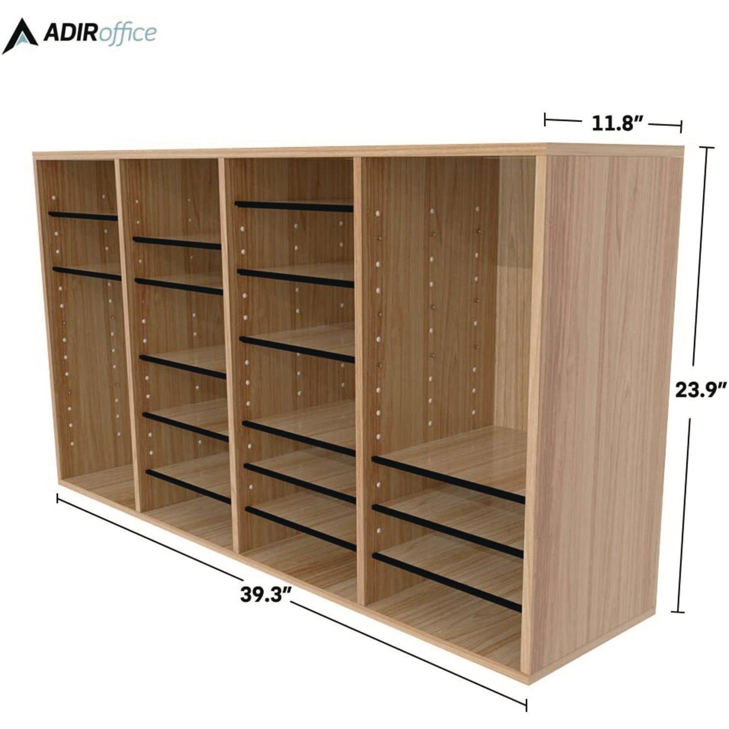 AdirOffice Wood Adjustable 36 Compartment Literature Organizer, 36 Sections, Letter Size, 39.3 x 11.8 x 23.9, Medium Oak
