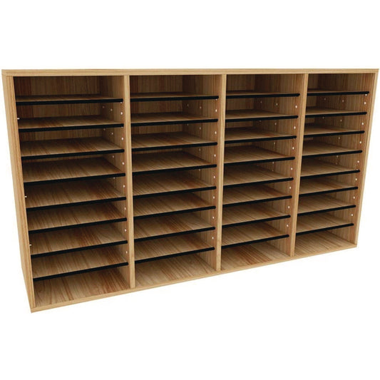 AdirOffice Wood Adjustable 36 Compartment Literature Organizer, 36 Sections, Letter Size, 39.3 x 11.8 x 23.9, Medium Oak